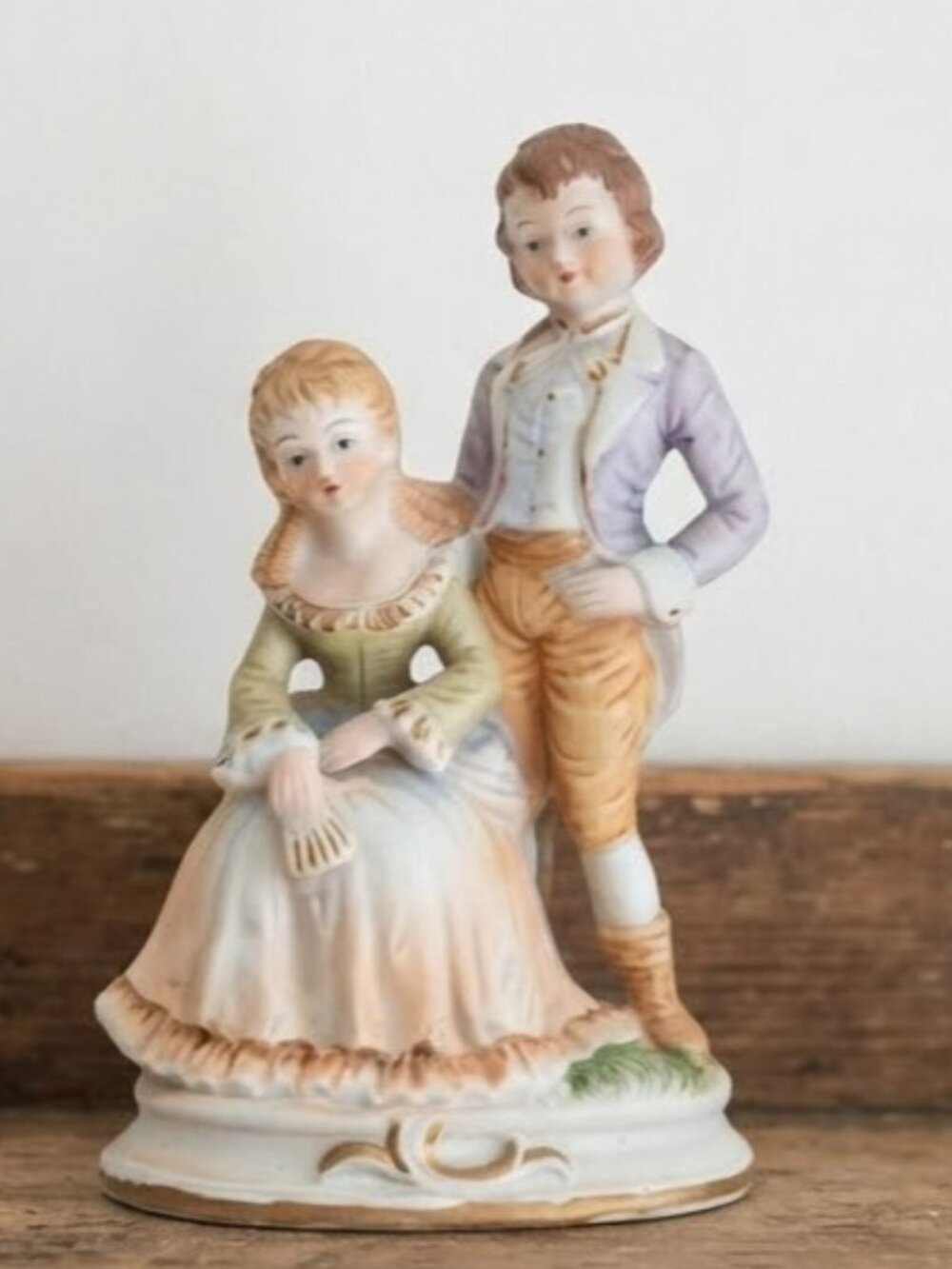 Vintage Porcelain Bisque Courting Couple Figurine Made in Taiwan Romantic Decor